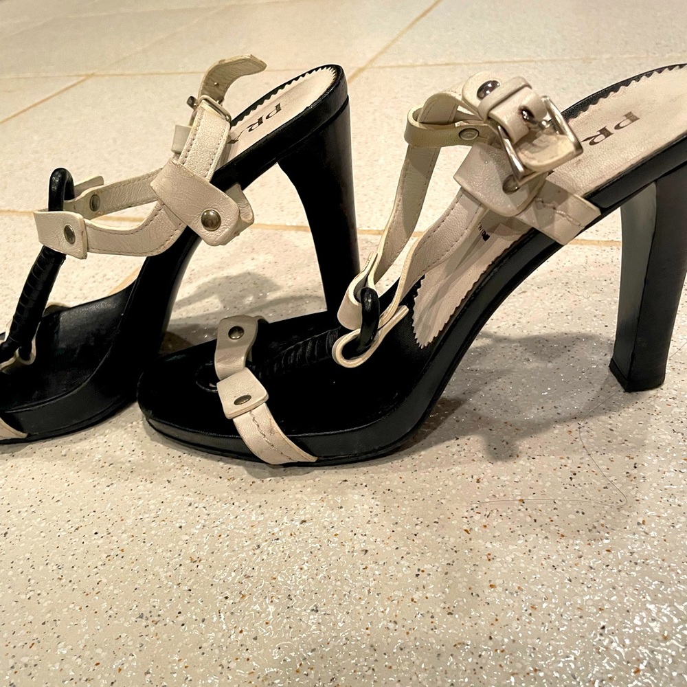 Prada sandal with moderate heel, white, stacked heel
